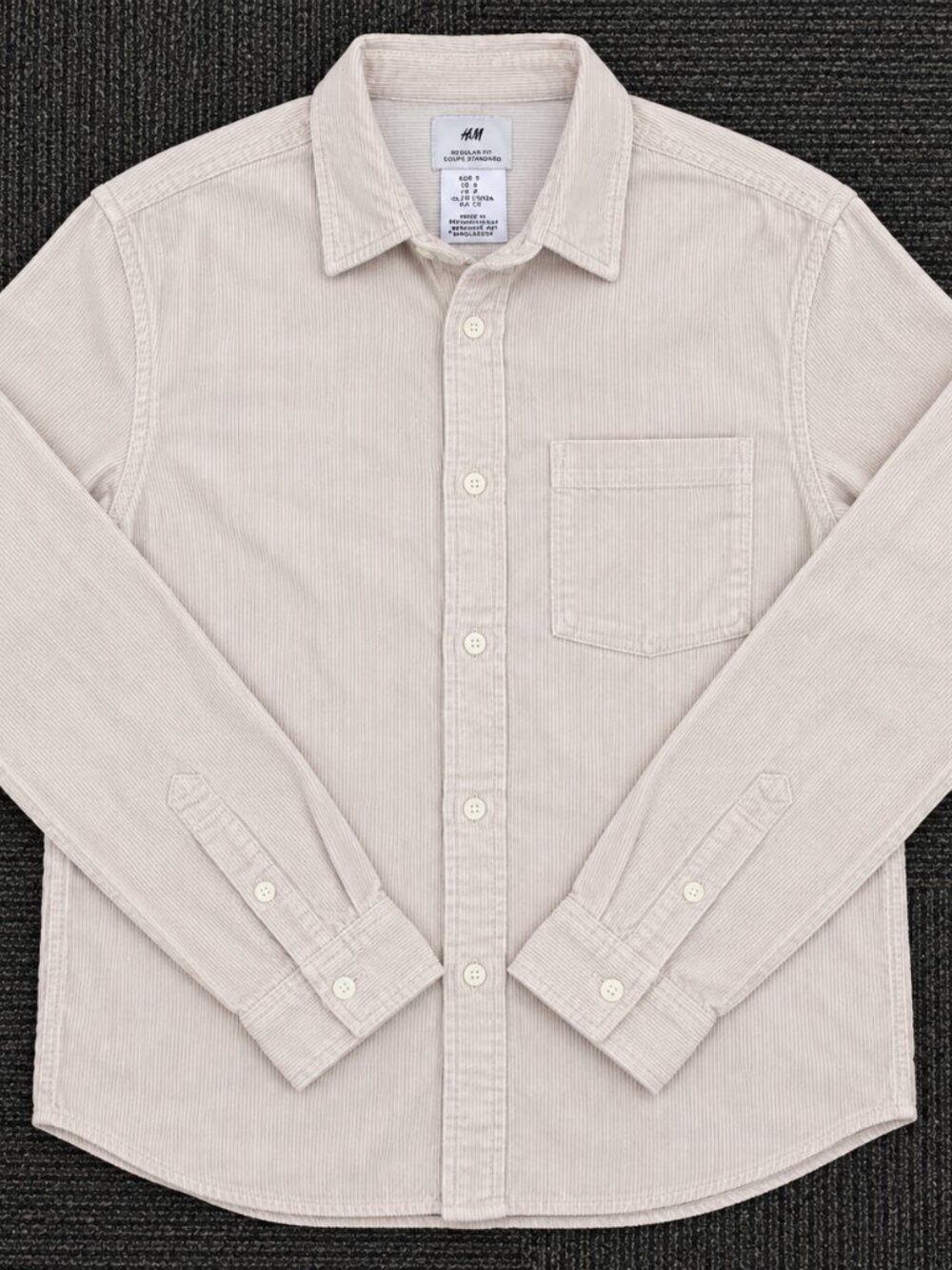 H&M Men’s Regular Fit Cream Corduroy Button-Down Shirt Size S
